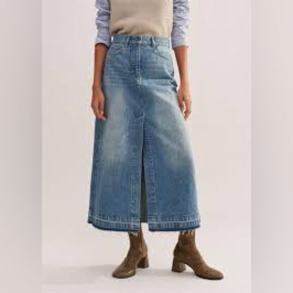 ME+EM Distressed Denim Maxi Skirt Sz M - Picture 1 of 13